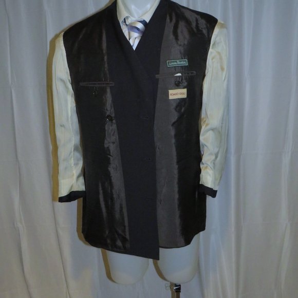 Romeo Gigli Vintage Solid Blue Peak Lapel Double Breasted Suit Jacket 40R - Picture 9 of 11